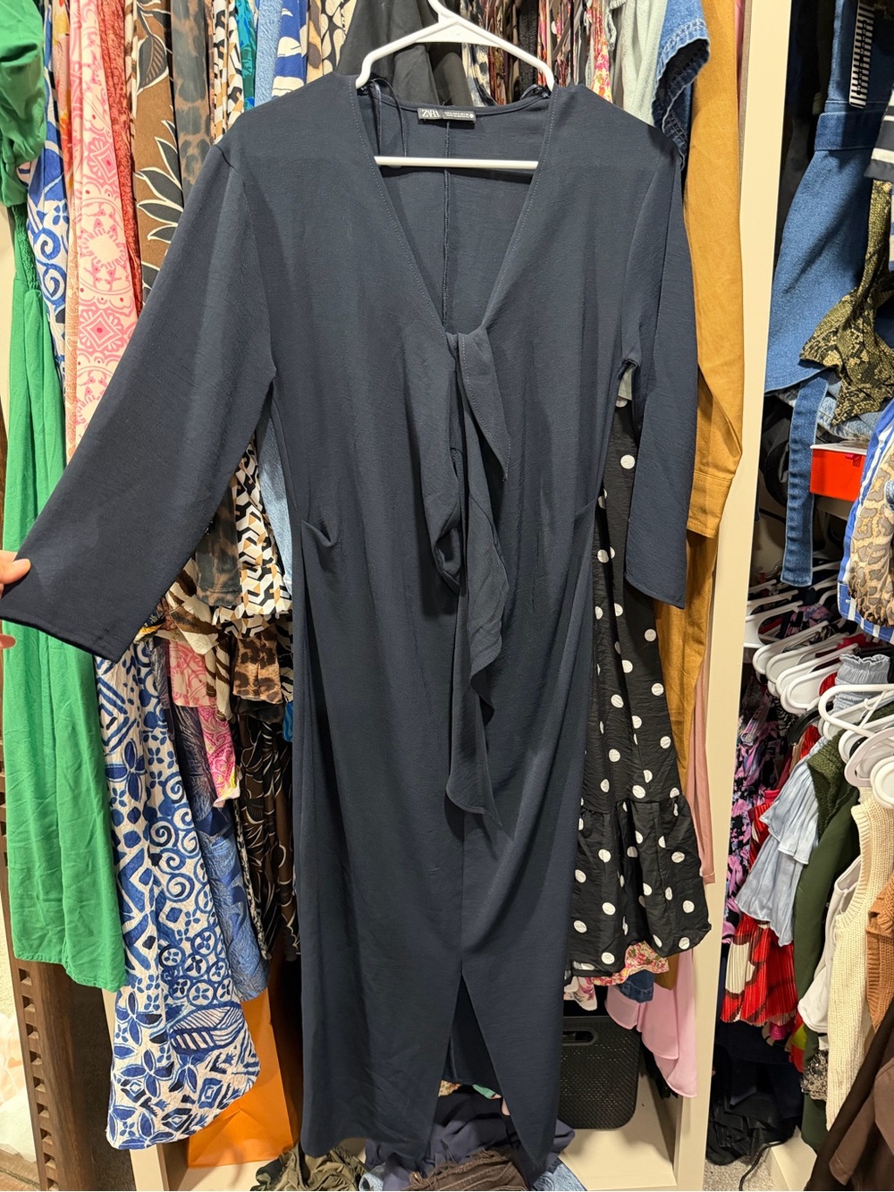Zara Navy Tie-Front Midi Dress black